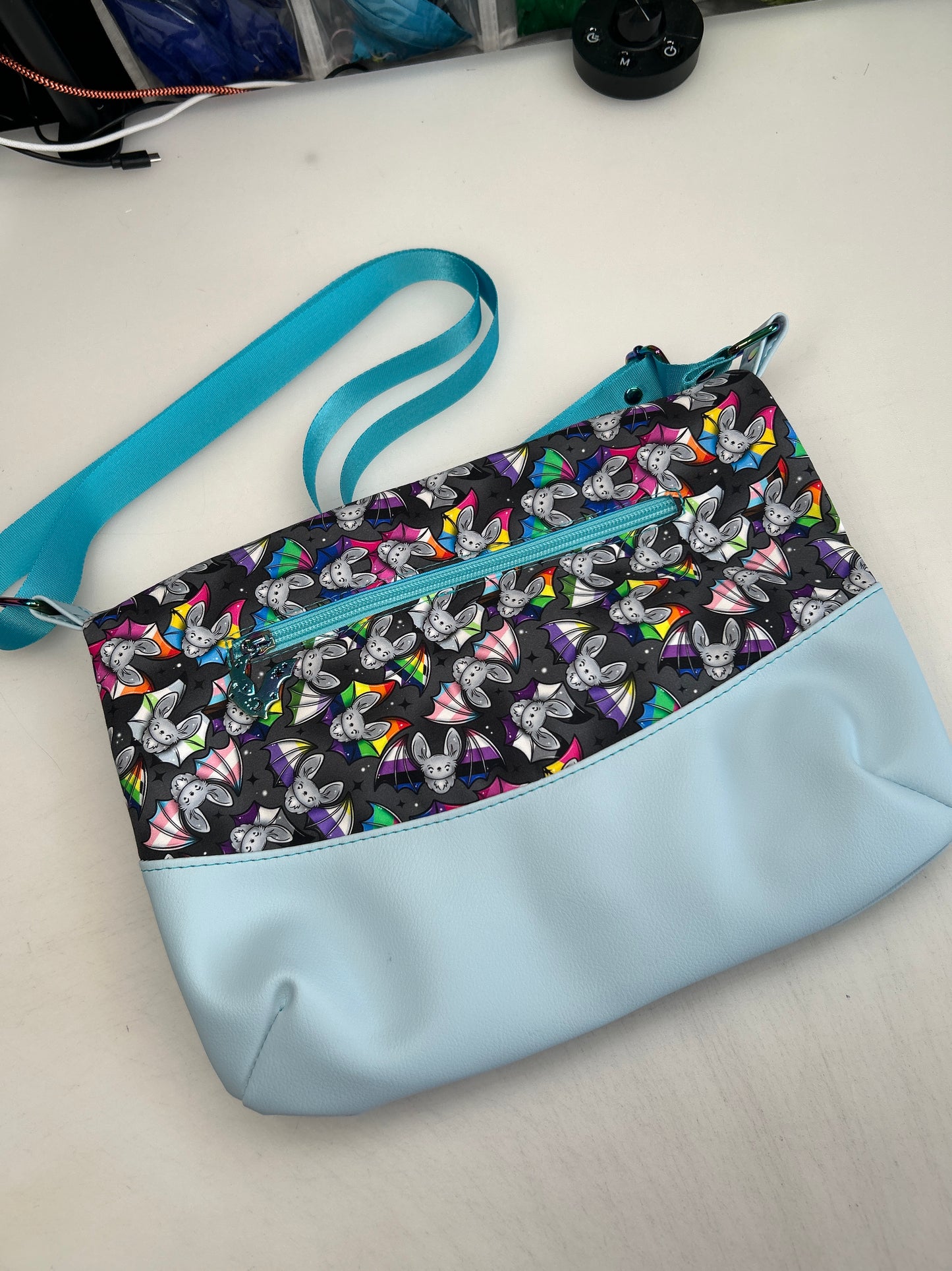 Pride Bats Themed foldover crossbody bag with blue bottom