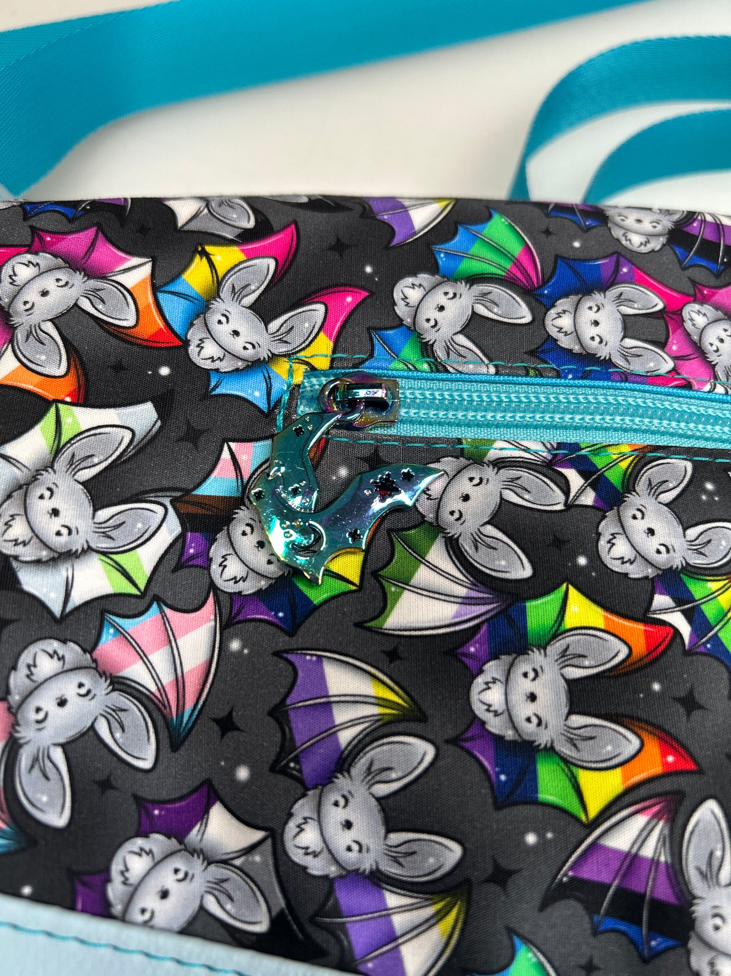Pride Bats Themed foldover crossbody bag with blue bottom