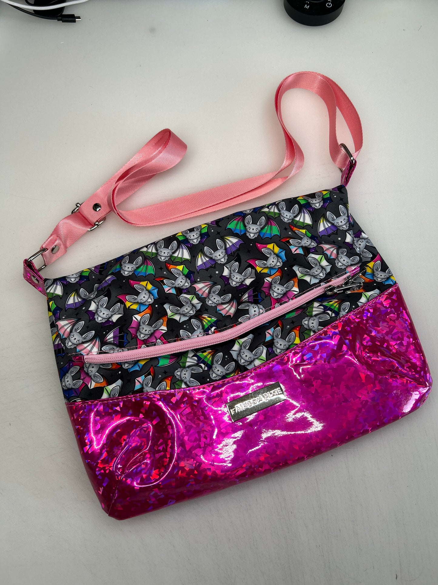 Pride Bats Themed foldover crossbody bag with pink bottom