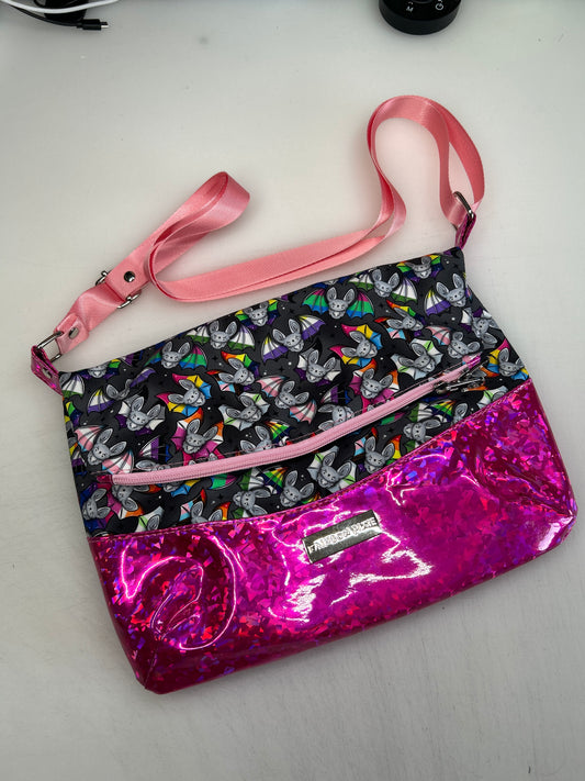 Pride Bats Themed foldover crossbody bag with pink bottom