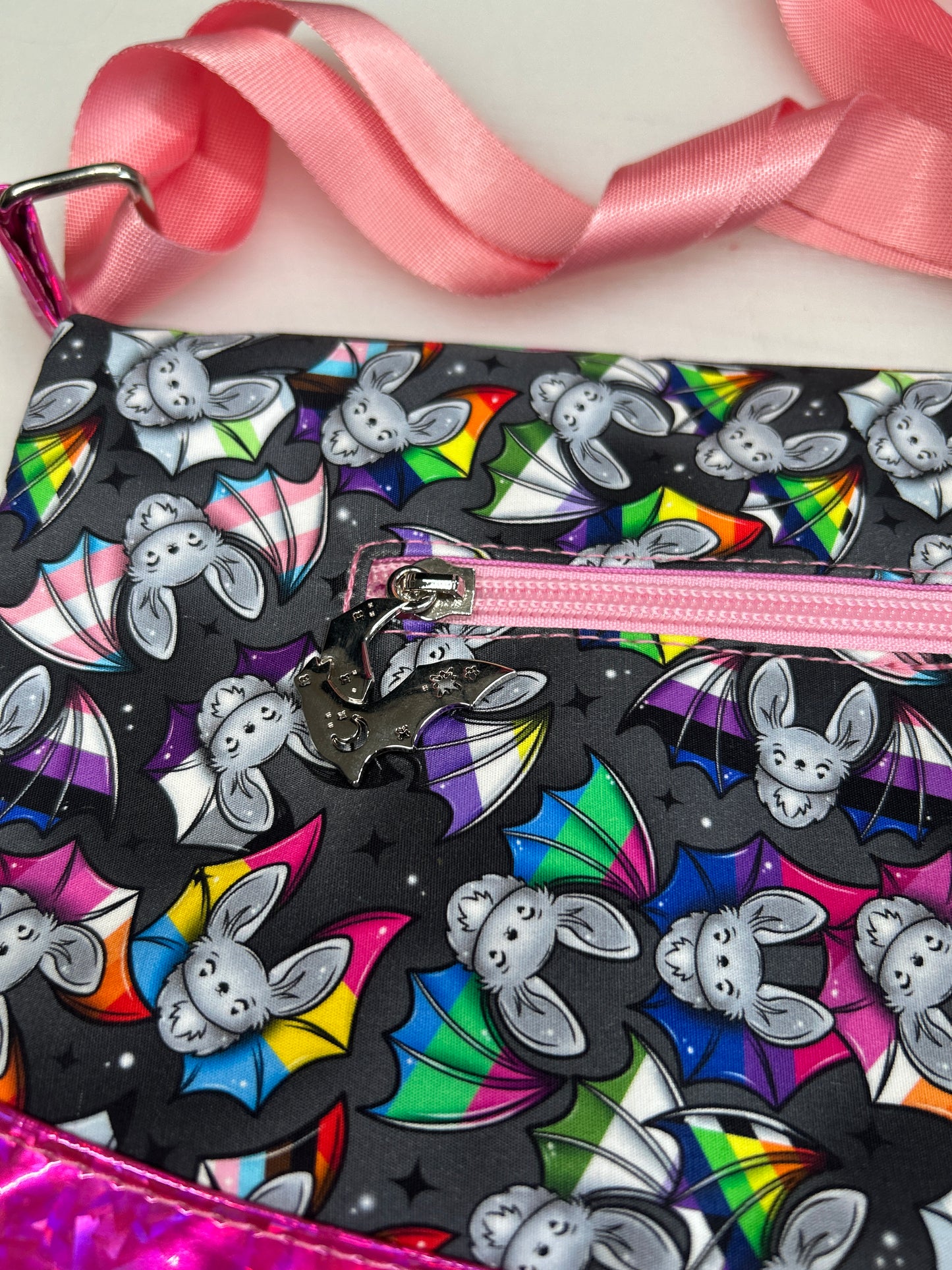 Pride Bats Themed foldover crossbody bag with pink bottom