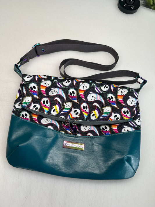 Pride Ghosts Themed foldover crossbody bag with teal bottom