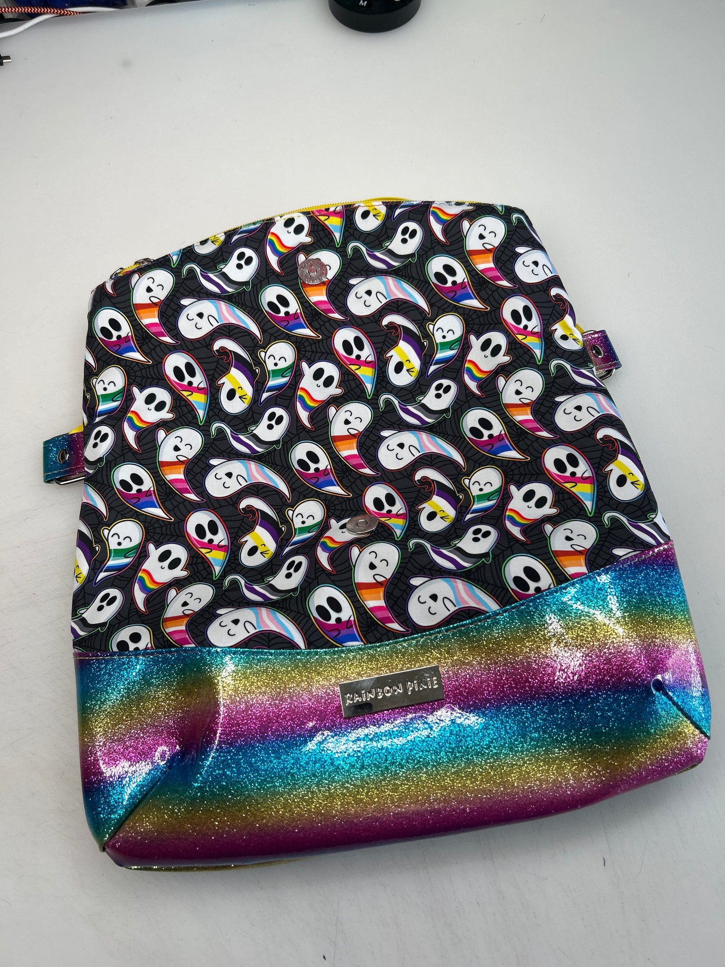 Pride Ghosts Themed foldover crossbody bag with rainbow bottom
