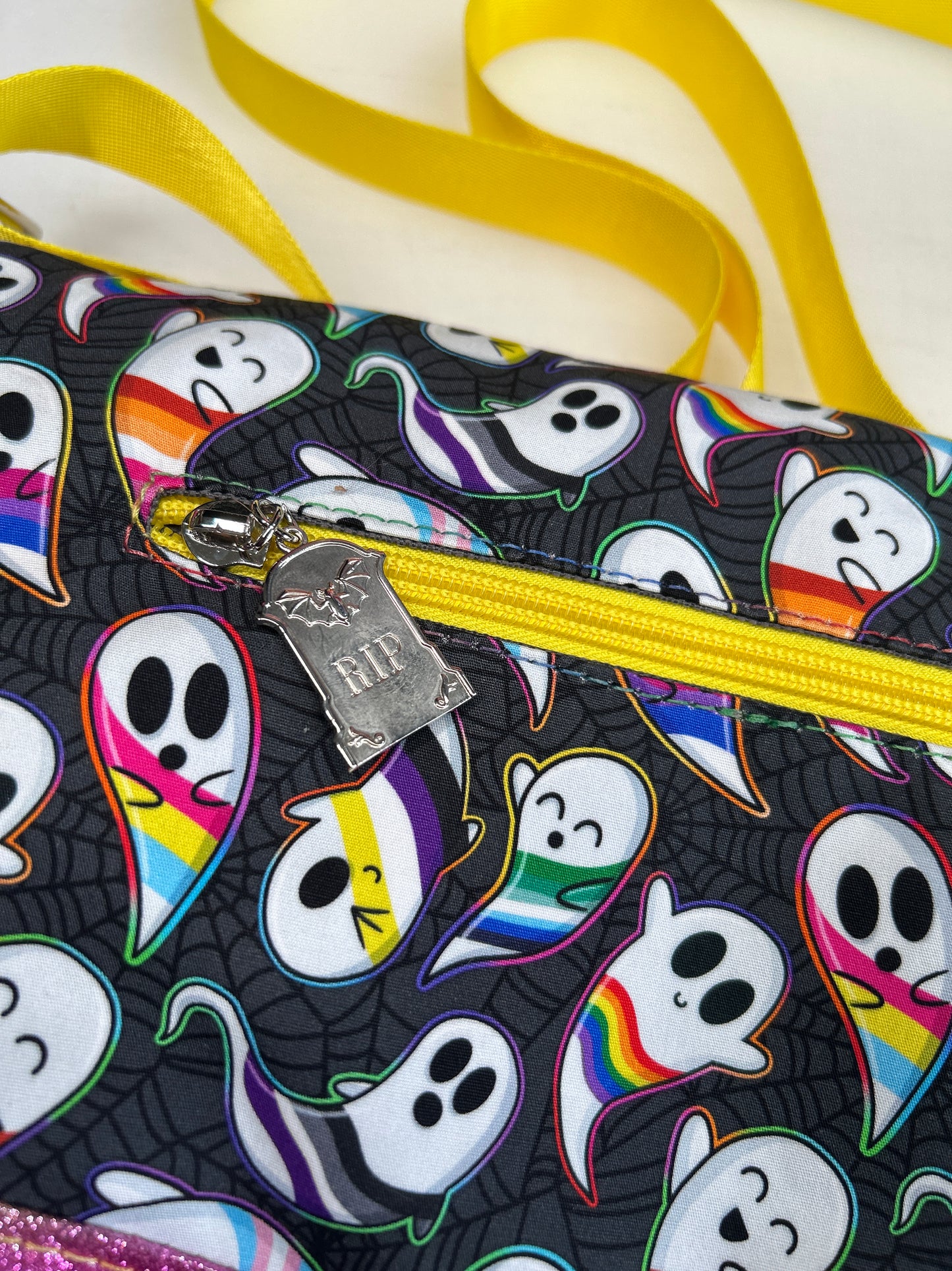 Pride Ghosts Themed foldover crossbody bag with rainbow bottom