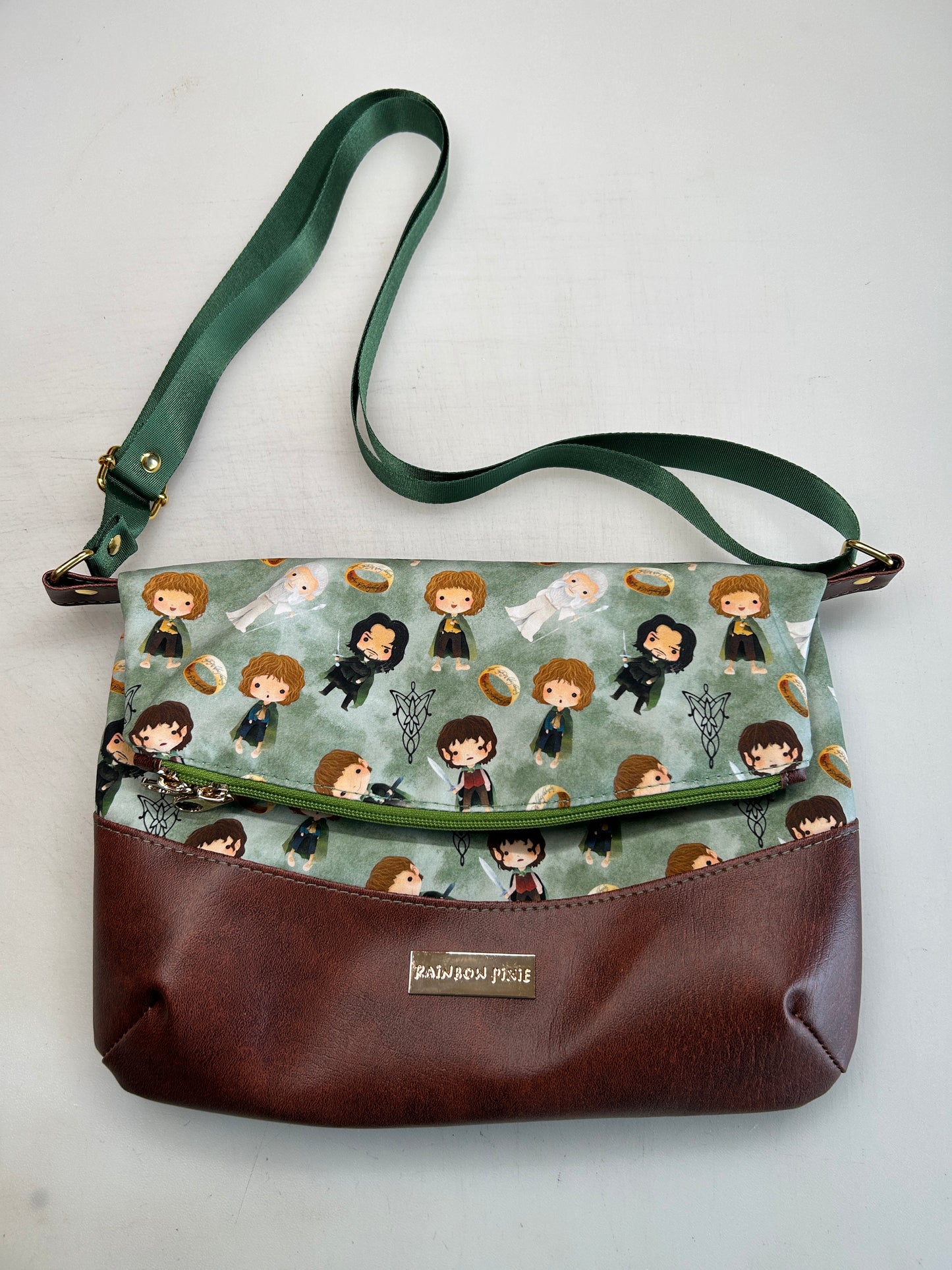 Lord of the Rings Themed foldover crossbody bag with brown bottom (Copy)