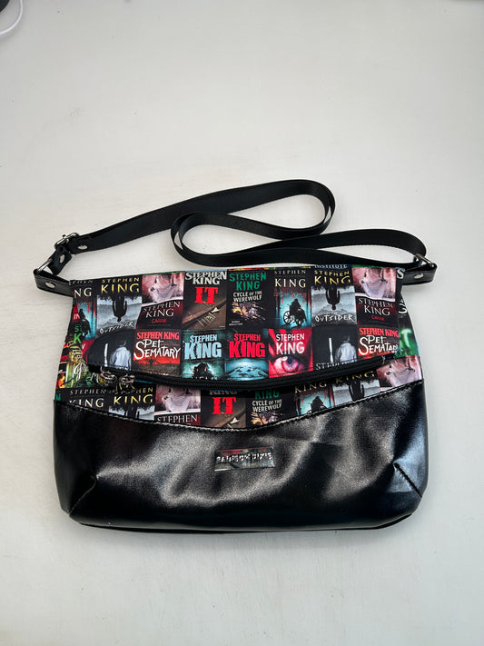 Stephen King Themed foldover crossbody bag with black glitter bottom