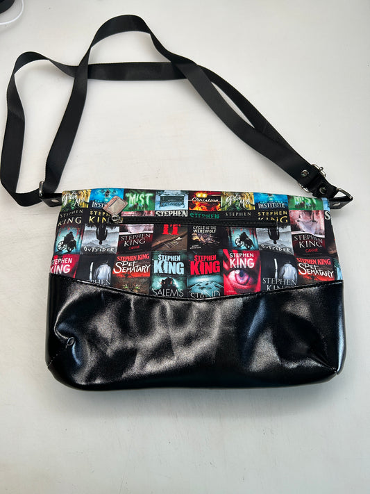Stephen King Themed foldover crossbody bag with black glitter bottom