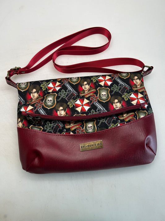Resident Evil Themed foldover crossbody bag with black glitter bottom