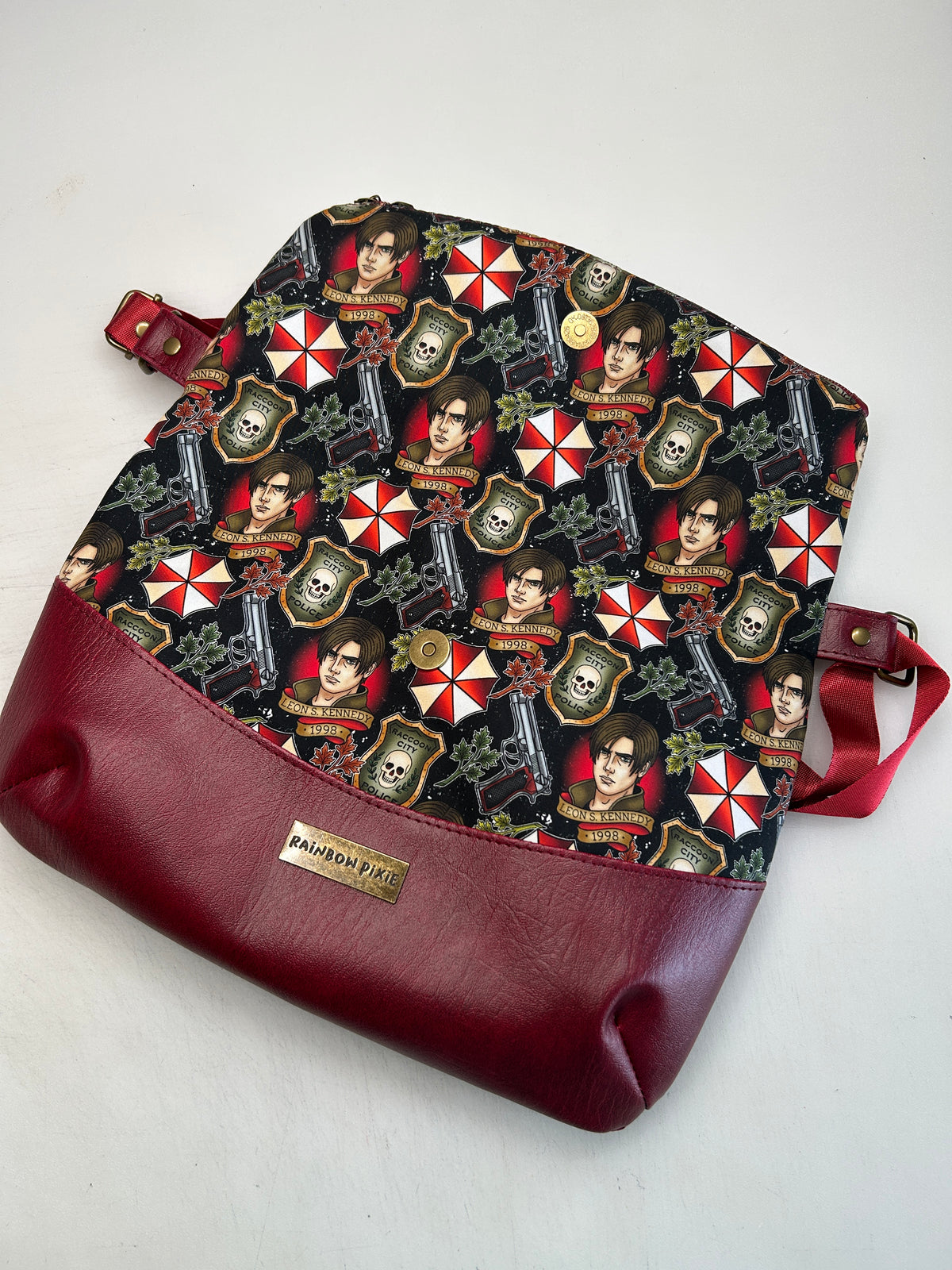 Resident Evil Themed foldover crossbody bag with black glitter bottom