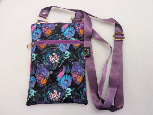 Dragons and Dice themed small crossbody bag with pink glitter Back