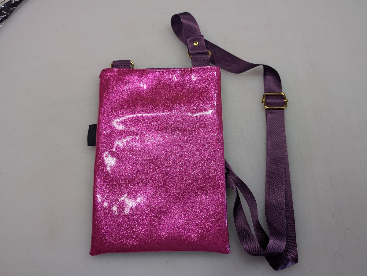 Dragons and Dice themed small crossbody bag with pink glitter Back