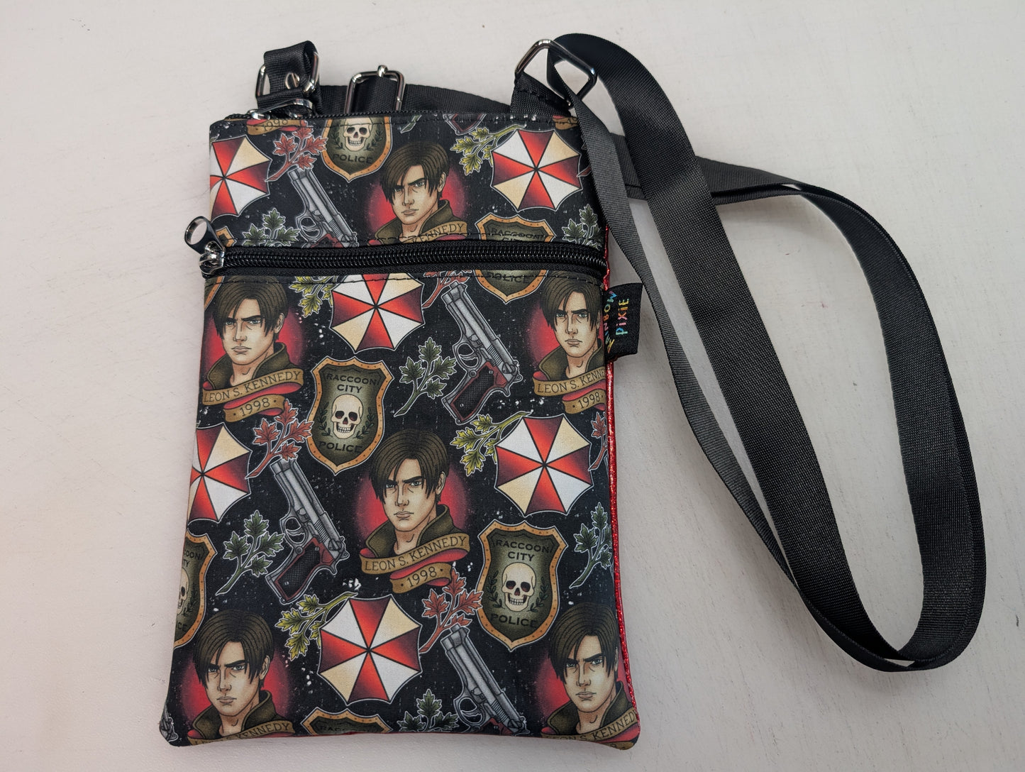 Resident Evil themed small crossbody bag with red glitter Back