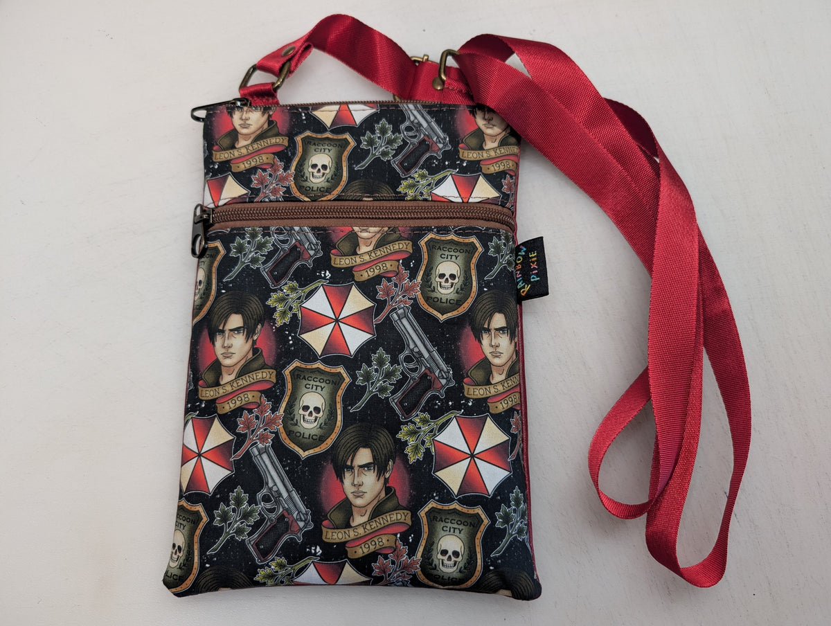 Resident Evil themed small crossbody bag with dark red Back