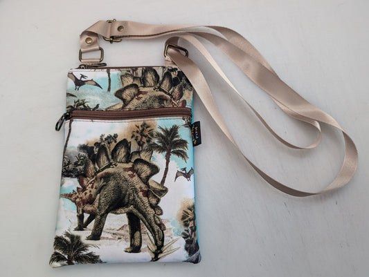Dinosaur themed small crossbody bag with teal Back