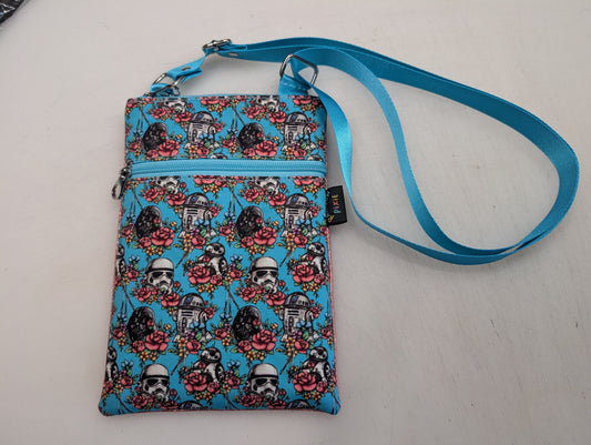 floral star wars themed small crossbody bag with pink glitter Back
