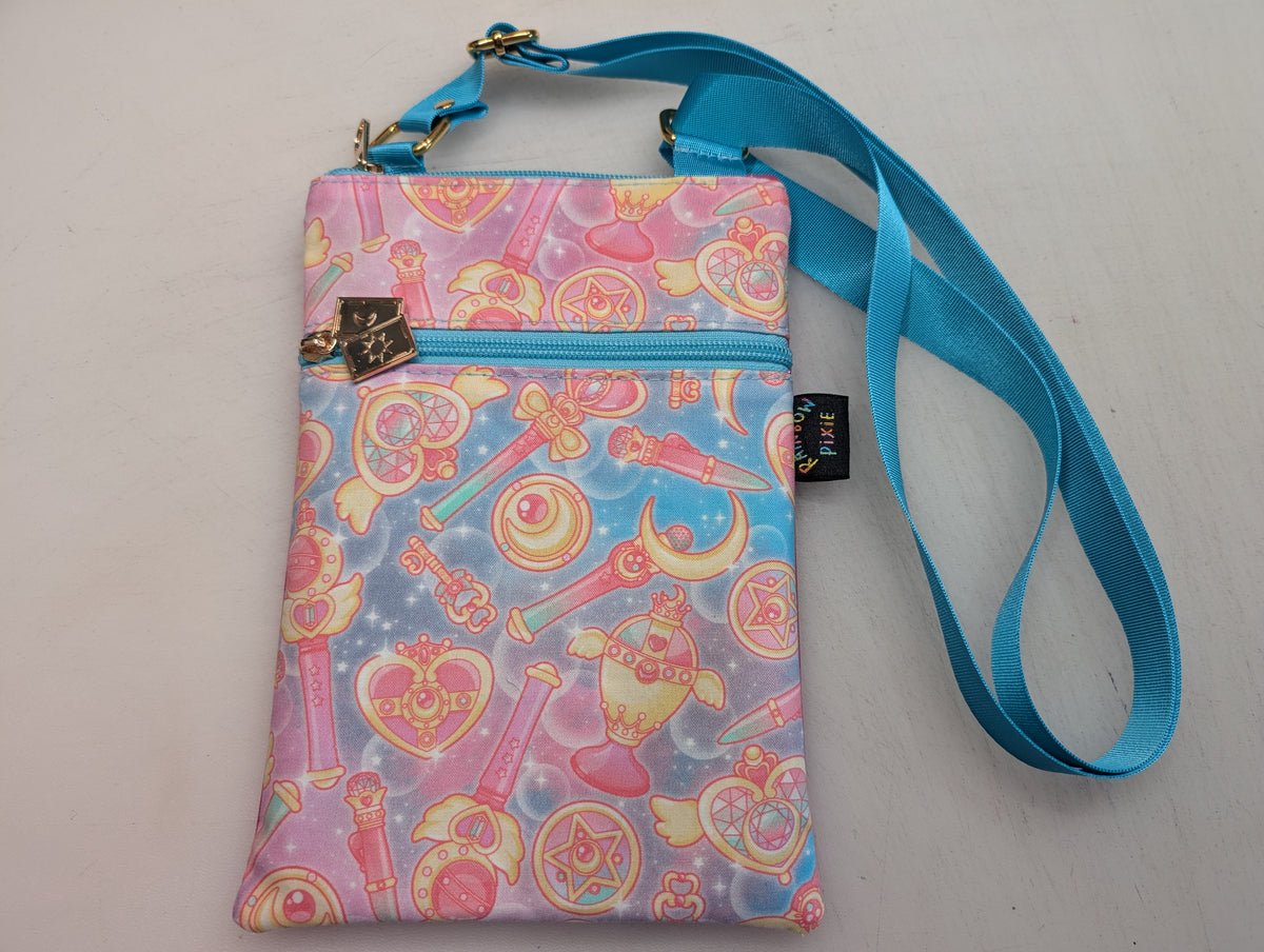 sailor moon themed small crossbody bag with pink glitter Back