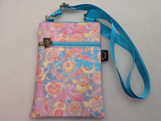 sailor moon themed small crossbody bag with pink glitter Back