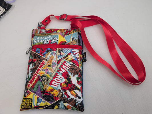 Marvel themed small crossbody bag with blue glitter Back