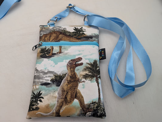 Dinosaur themed small crossbody bag with brown Back