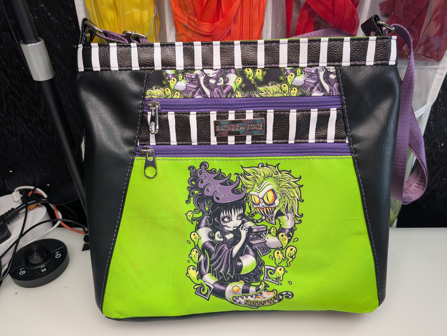 Beetlejuice themed Double zip Handbag