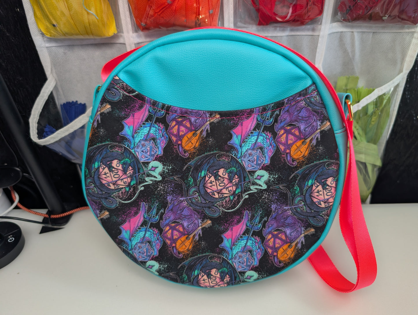 Dragons and Dice themed Crossbody Circle Bag