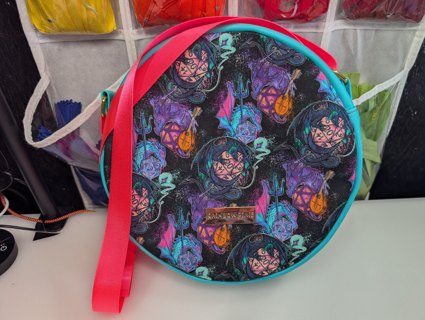 Dragons and Dice themed Crossbody Circle Bag
