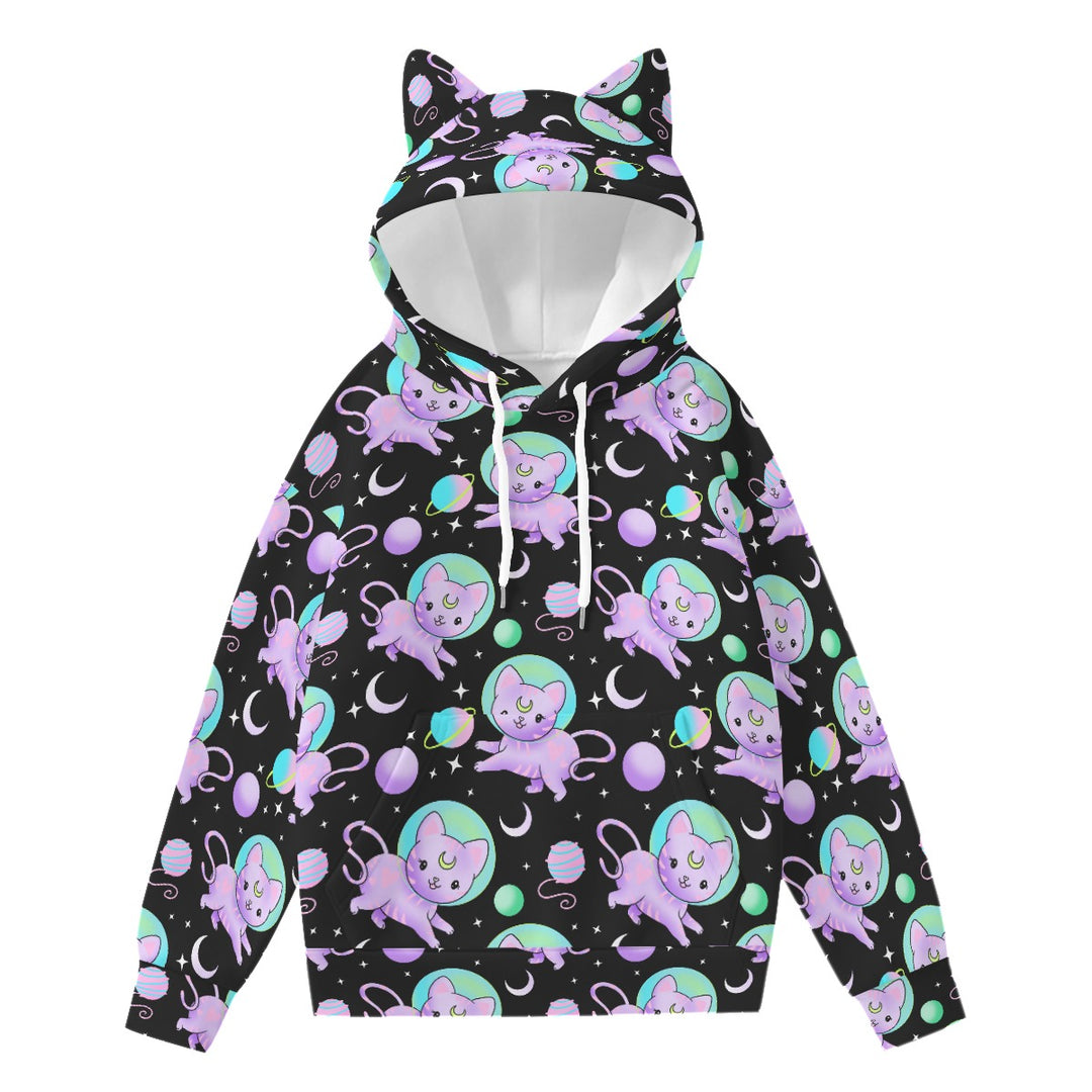 Space Cats All over Print Hoodie with Cat Ears RainbowPixie