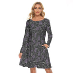 Load image into Gallery viewer, Purple Roses and cobwebs All over print women's crew dress with pockets