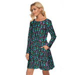 Load image into Gallery viewer, Neon cats All over print women's crew dress with pockets
