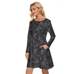 Load image into Gallery viewer, Purple Roses and cobwebs All over print women's crew dress with pockets